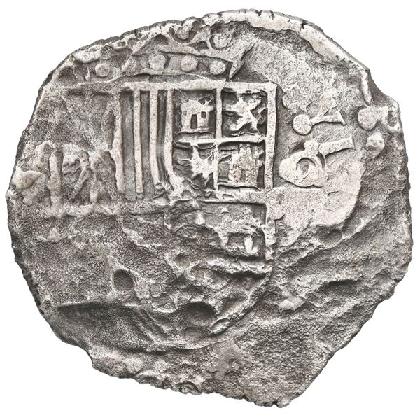 Potosi, Bolivia, cob 8 reales, Philip III, assayer not visible, upper half of shield and quadrants o