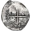 Image 2 : Potosi, Bolivia, cob 8 reales, 1649 (O), with crowned-F (two dots) countermark on shield.