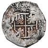 Image 2 : Potosi, Bolivia, cob 8 reales, 1654 E, dot-PH-dot at top.