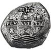 Image 1 : Potosi, Bolivia, cob 8 reales, 1654 E, dot-PH-dot at top, denomination 8 above cross.