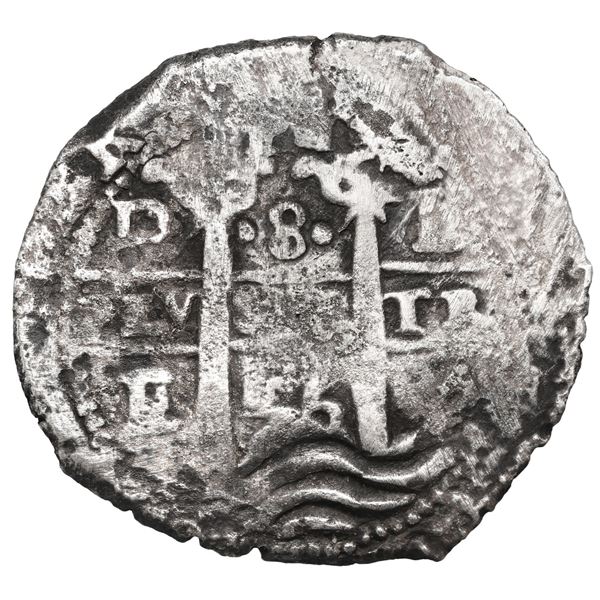 Potosi, Bolivia, cob 8 reales, 1656 E, PH at top.