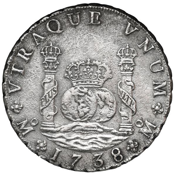 Mexico City, Mexico, pillar 8 reales, Philip V, 1738 MF.