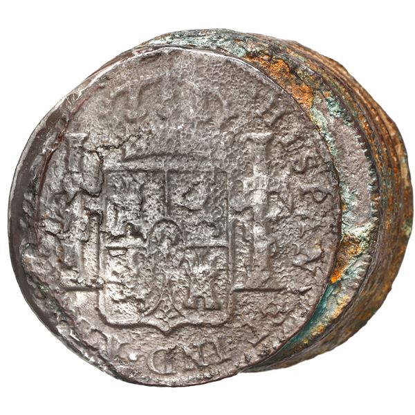 Clump of six Spanish colonial 8 reales, probably all busts of Mexico City, Mexico, Charles III.