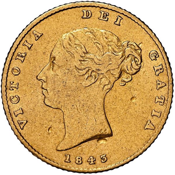 Great Britain (London, England), gold half sovereign, Victoria (young head), 1843, NGC VF details / 