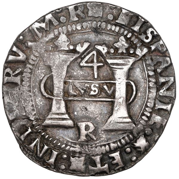 Mexico City, Mexico, 4 reales, Charles-Joanna,  Early Series,  assayer R (Latin) between bottoms of 