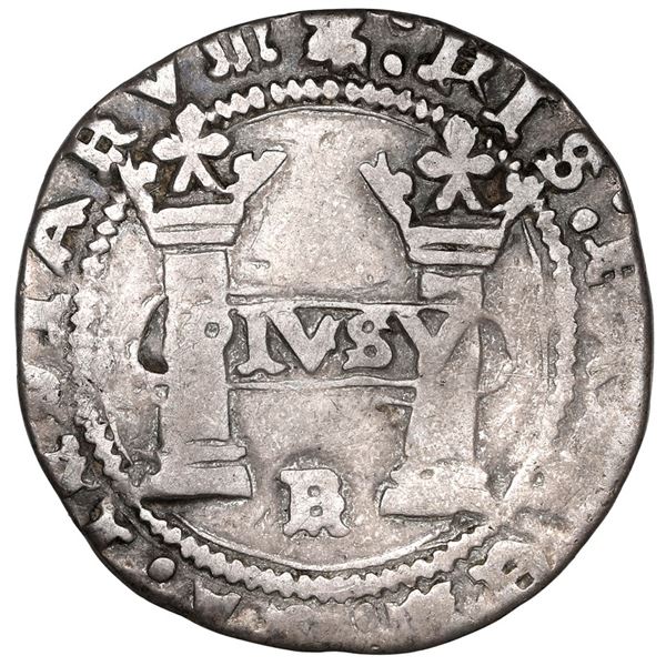 Mexico City, Mexico, 1 real, Charles-Joanna, "Early Series," assayer R (Gothic) between bottoms of p