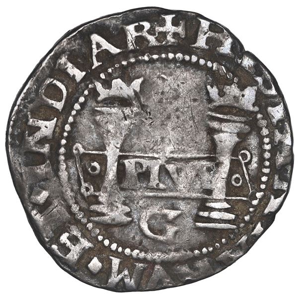 Mexico City, Mexico, 1 real, Charles-Joanna, "Early Series," assayer G between bottoms of pillars, m