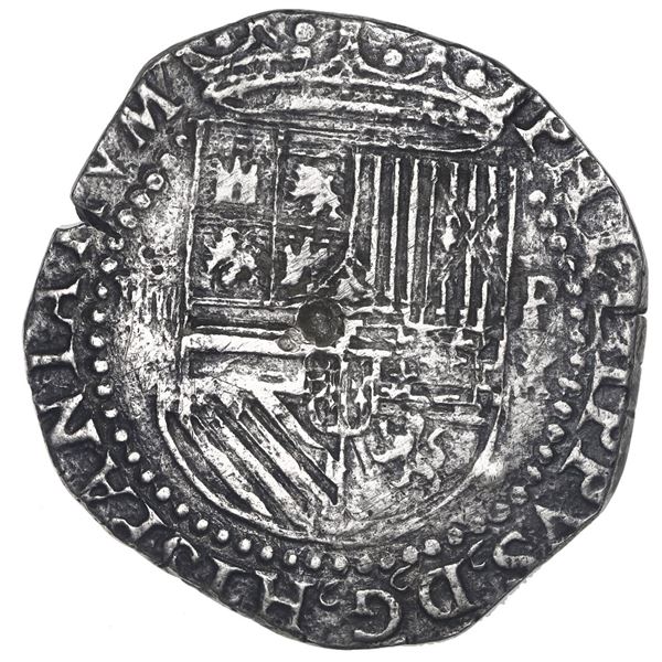Lima, Peru, cob 4 reales, Philip II, assayer X below mintmark P to right, HISPANIARVM with H, very r