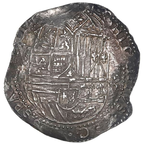 Potosi, Bolivia, cob 8 reales, Philip II, assayer A, denomination as oVIIII ("9 reales"), rare.