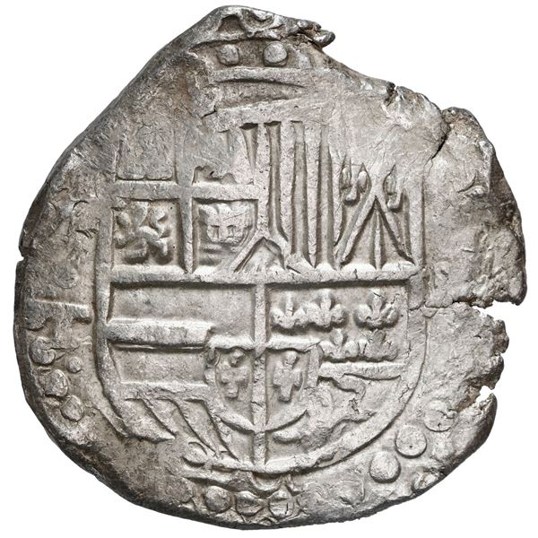 Potosi, Bolivia, cob 8 reales, Philip IV, assayer T (mid-1620s), quadrants of cross transposed, NGC 