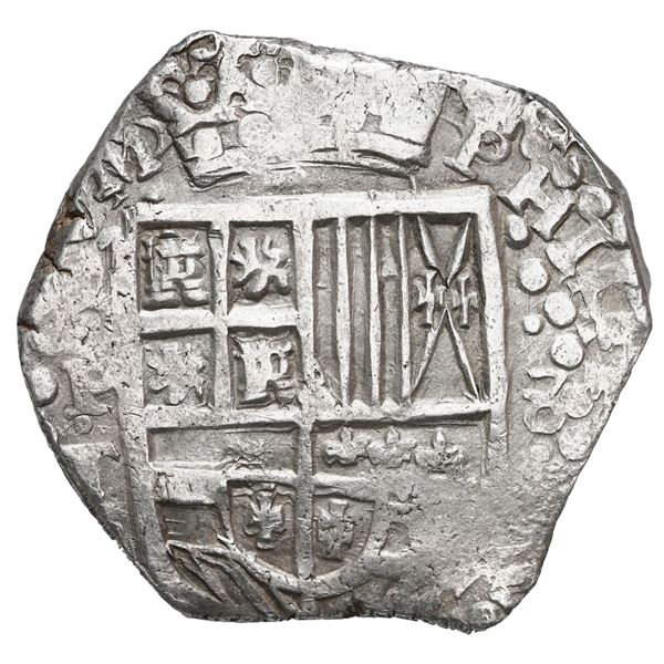 Potosi, Bolivia, cob 8 reales, 1629 T, denomination 8, heavy-dot borders, NGC MS 61.