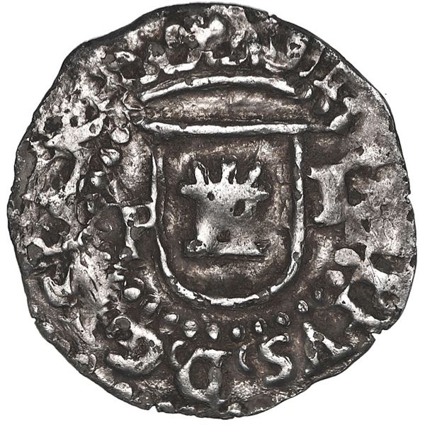 Potosi, Bolivia, cob 1/4 real, Philip II, assayer L to right, mintmark P to left, very rare.