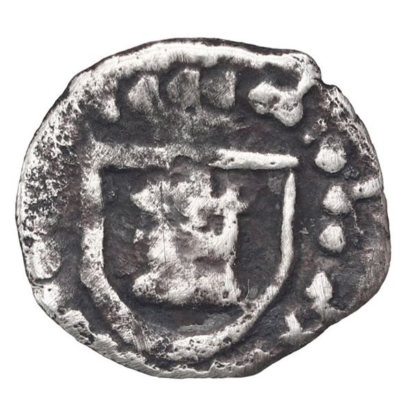 Potosi, Bolivia, cob 1/4 real, Philip III, no assayer, shield around castle without crown, small lio