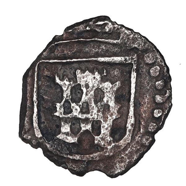 Potosi, Bolivia, cob 1/4 real, Philip IV, no assayer, shield around checkerboard-style castle, small