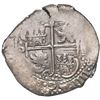 Image 2 : Potosi, Bolivia, cob 8 reales, 1654 E, dot-PH-dot at top above denomination 8 without dots, pomegran