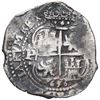 Image 2 : Potosi, Bolivia, cob 8 reales, 1656 E, PH at top, pomegranate above cross.