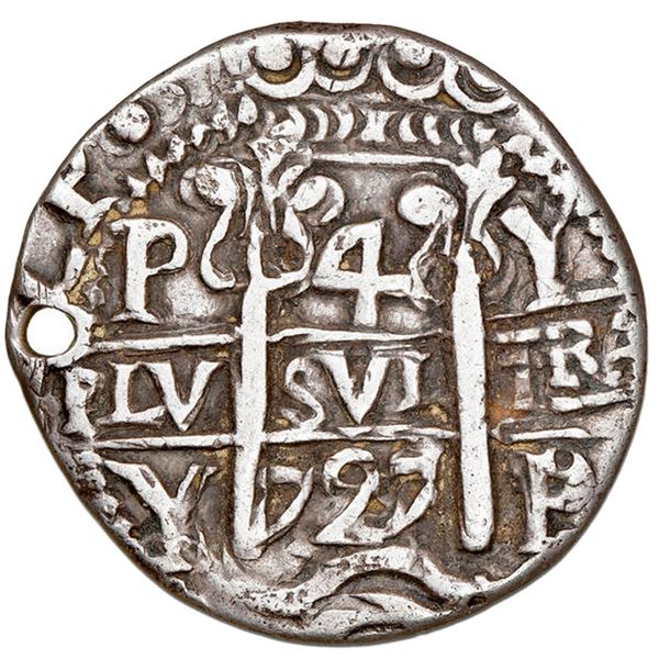 Potosi, Bolivia, cob 4 reales Royal (galano), 1727/6 Y, Louis I, extremely rare, NGC XF details / ho