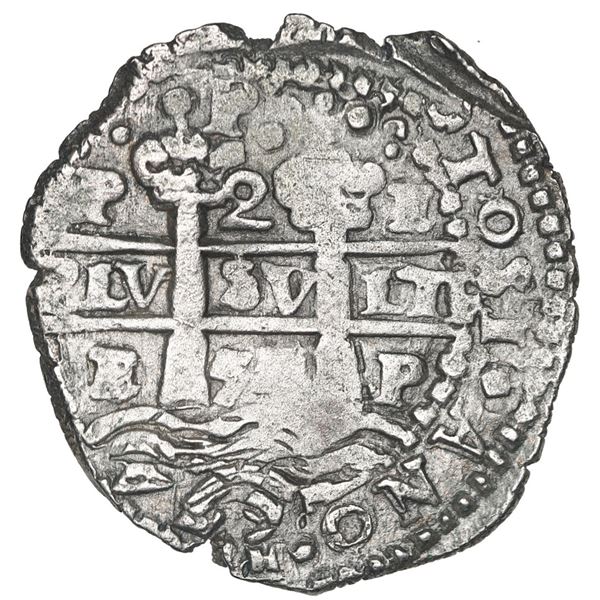 Potosi, Bolivia, cob 2 reales, 1654 E, dot-PH-dot at top, motto as PLV-SV-LTR, ex-Mastalir.
