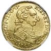 Image 1 : Bogota, Colombia, gold bust 2 escudos, Charles III ("rat nose" type), 1768 JV, NGC AU 55.
