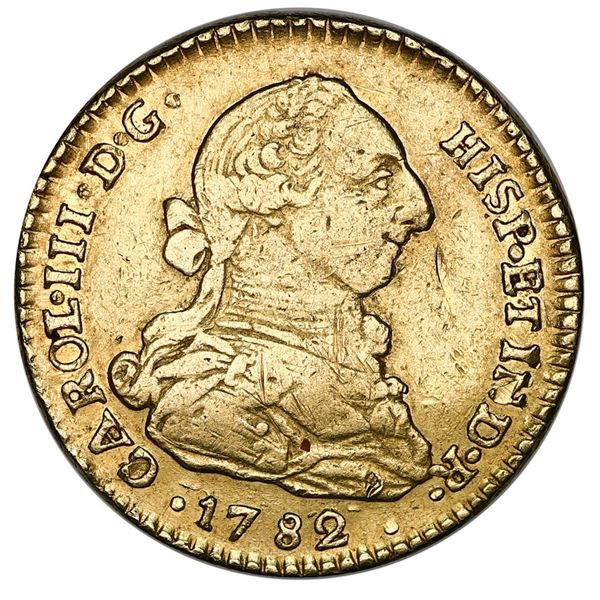 Popayan, Colombia, gold bust 2 escudos, Charles III, 1782 SF.