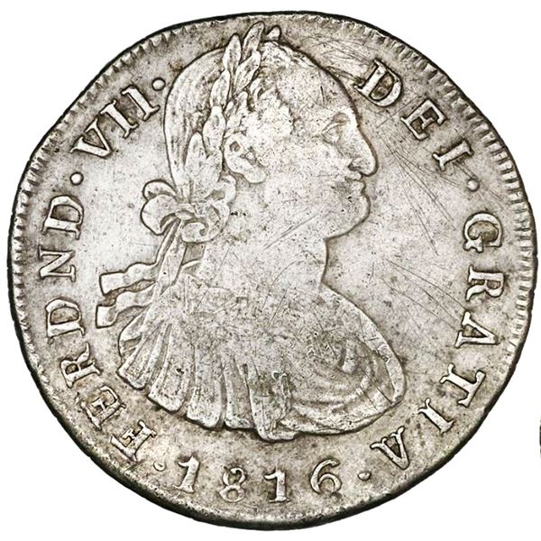 Popayan, Colombia, bust 8 reales, Ferdinand VII (bust of Charles IV), 1816 F, rare, PCGS VF detail /