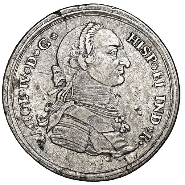 Popayan, Colombia, 4 reales proclamation medal, Charles IV, 1790, Tenorio, corded edge, NGC AU 53.