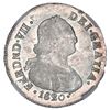 Image 1 : Popayan, Colombia, bust 2 reales, Ferdinand VII (bust of Charles IV), 182/10 M.F, NGC MS 64, finest 