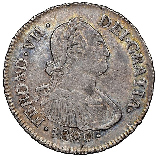 Popayan, Colombia, bust 2 reales, Ferdinand VII (bust of Charles IV), 1820 F.M, NGC AU 53, finest kn