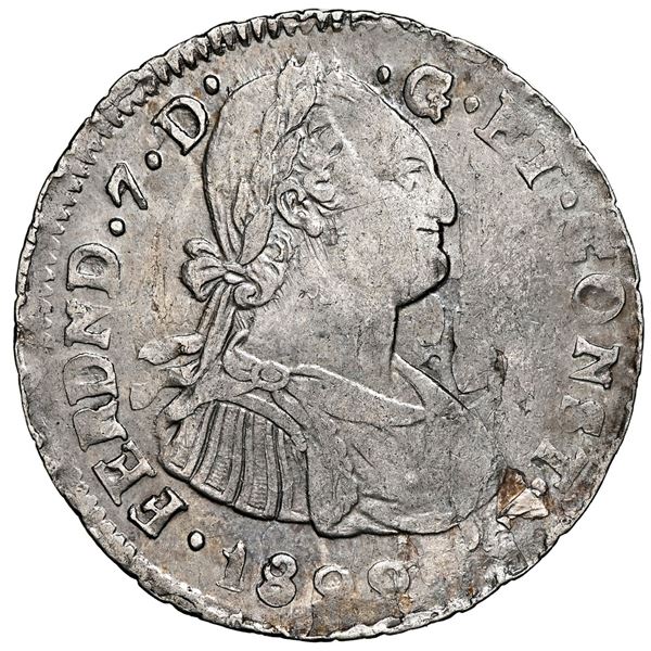 Pasto, Colombia, bust 2 reales, Ferdinand VII (bust of Charles IV), 1822 O, NGC AU 50 ("top pop").