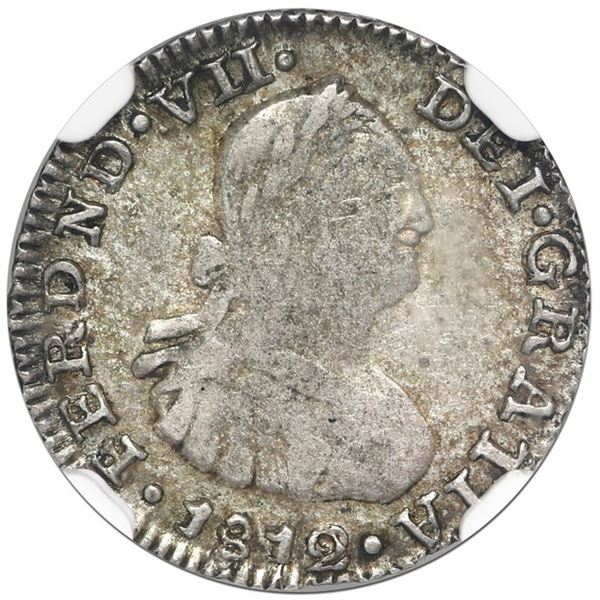 Bogota, Colombia, bust 1/2 real, Ferdinand VII (bust of Charles IV), 1812 J.F, recut 2, error mintma