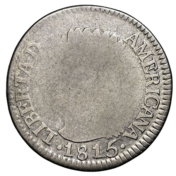 Bogota, Colombia (Cundinamarca), 2 reales, 1815 J.F, "Libertad Americana," denomination 2/1 (extreme