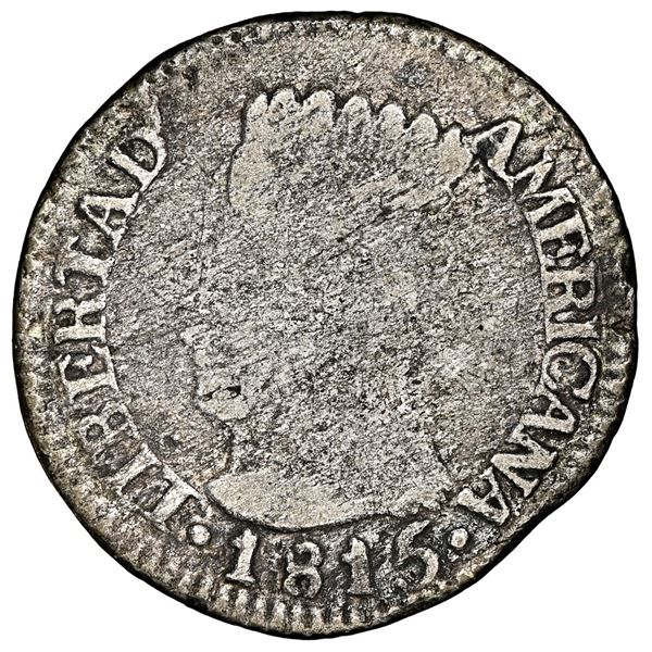 Bogota, Colombia (Cundinamarca), 2 reales, 1815 J.F, "Libertad Americana," NUEBA error, NGC Fine det