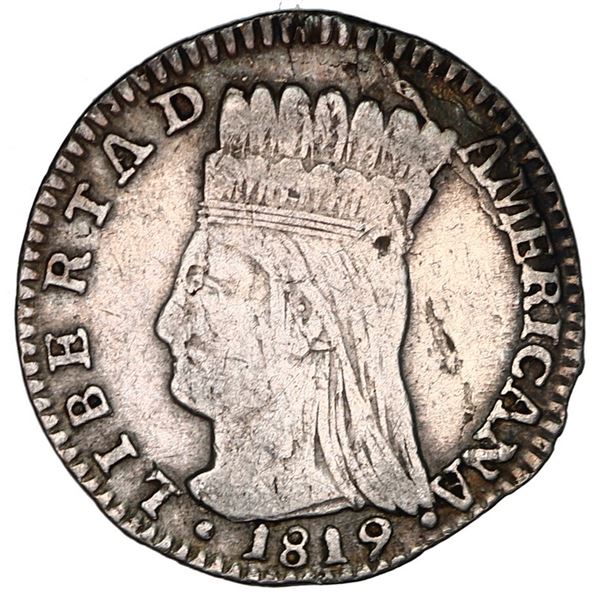 Bogota, Colombia (New Granada), 1 real, 1819 J.F, "Libertad Americana," no dot in denomination.