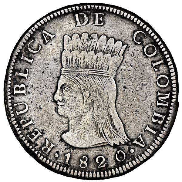 Bogota, Colombia (Cundinamarca), 8 reales, 1820 J.F, NGC XF 40.