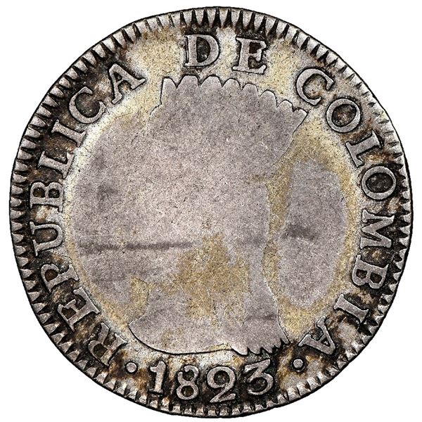 Bogota, Colombia (Cundinamarca), 2 reales, 1823 J.F, very rare, NGC VG 8, finest and only example in