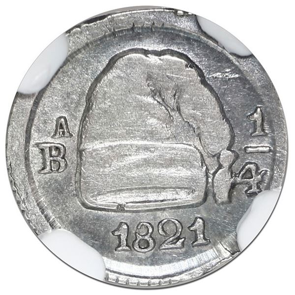 Bogota, Colombia, 1/4 real, 1821, mintmark BA (no dot), NGC AU 55.