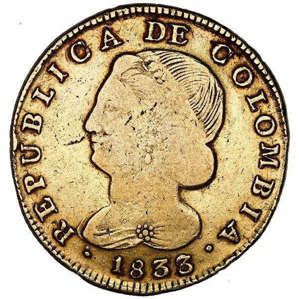 Popayan, Colombia, gold 8 escudos, 1833/2 F.M.