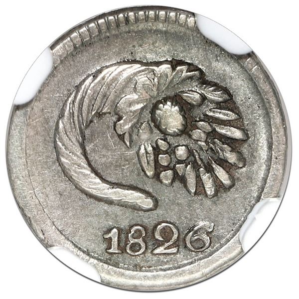 Bogota, Colombia, 1/4 real, 1826 B.T.R., rare, NGC AU 55, finest known in NGC census.