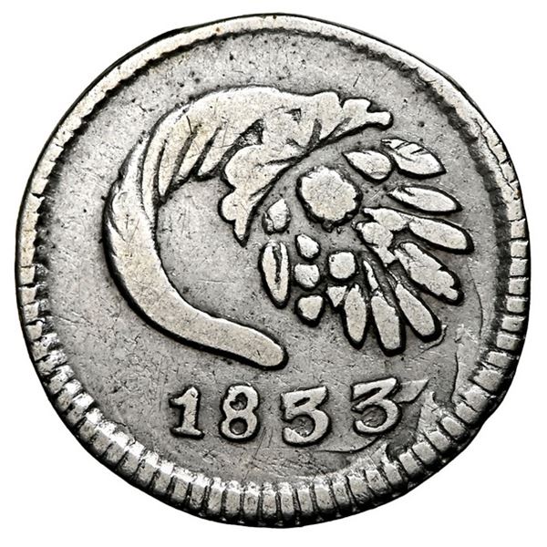 Bogota, Colombia, 1/4 real, 1833 R.S., rare, NGC VF details / cleaned.