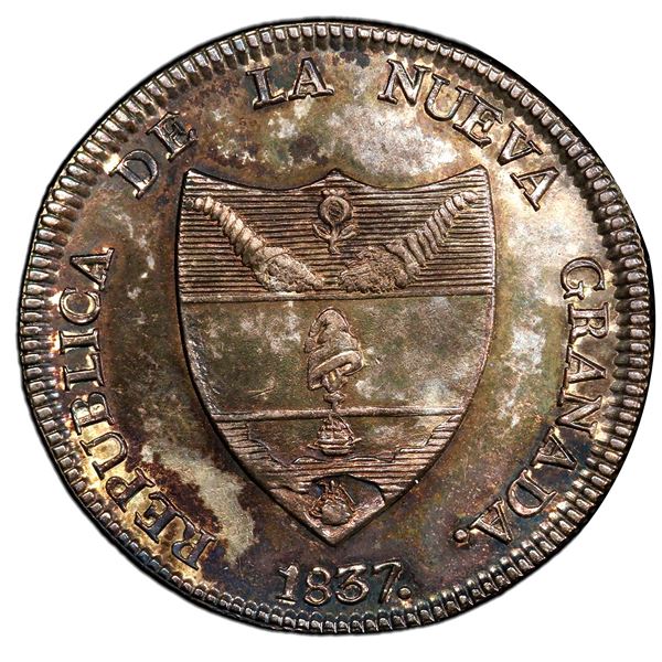 Bogota, Colombia, 8 reales, 1837 R.S., PCGS MS 63.