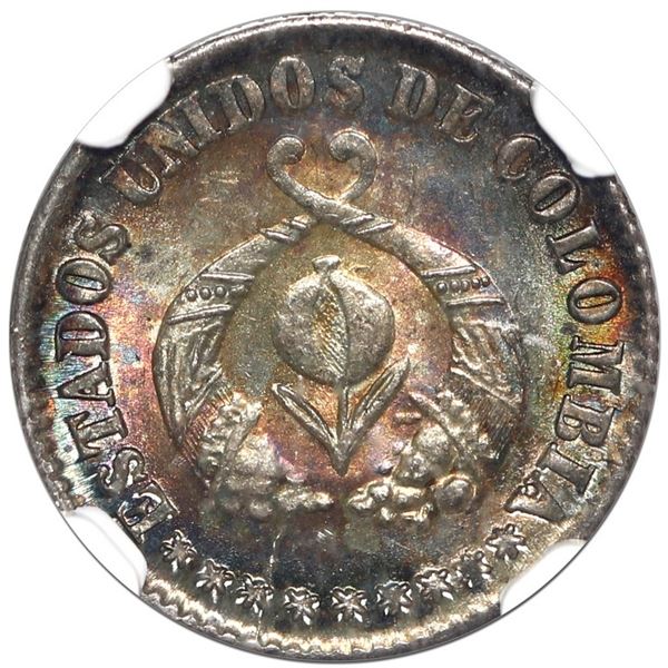 Bogota, Colombia, 1/2 decimo, 1863, NGC MS 66 ("top pop").