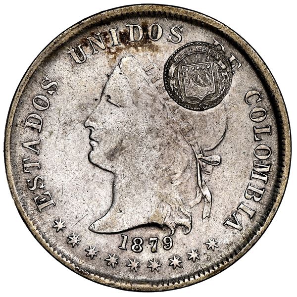 Costa Rica, 50 centavos, "lion" counterstamp (Type VII, 1889 CB), on a Bogota, Colombia, 50 centavos