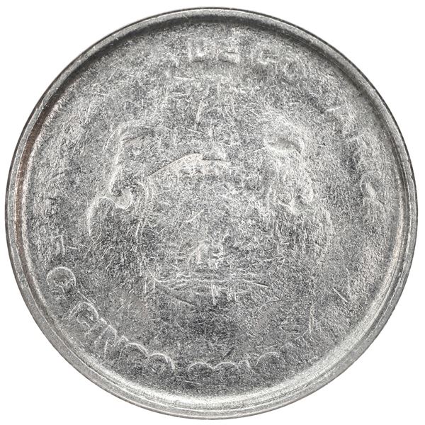 Costa Rica, nickel 5 colones, 1975, 25th anniversary of the Central Bank, obverse struck through, NG