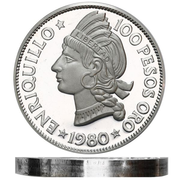 Dominican Republic, piefort 100 pesos, 1980, very rare, NGC PF 69 Ultra Cameo, finest known in NGC c