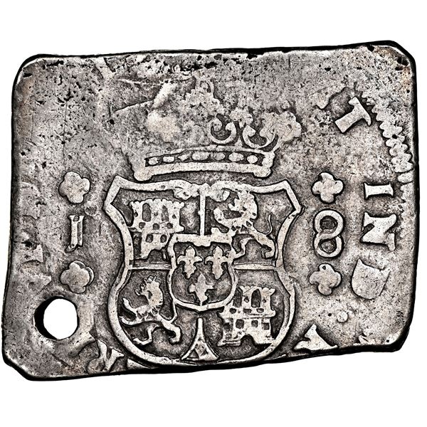 Guatemala, 8 reales, sun-over-mountains countermark (Type II, 1839) on a Guatemala cob 8 reales, 175