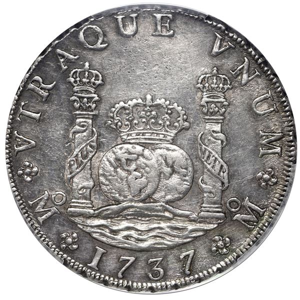 Mexico City, Mexico, pillar 8 reales, Philip V, 1737MF, PCGS AU detail / cleaned.
