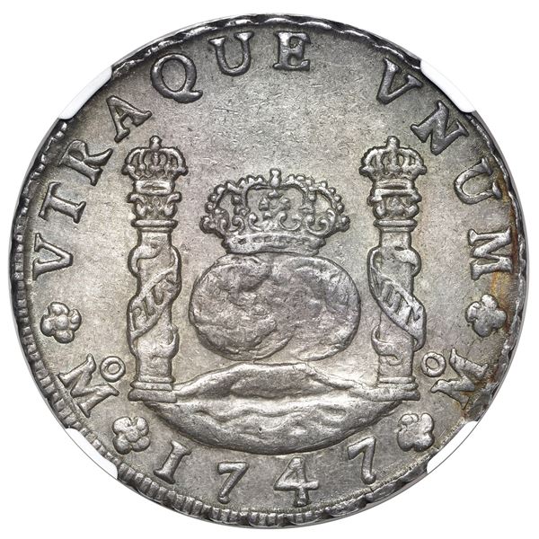 Mexico City, Mexico, pillar 8 reales, Philip V, 1747 MF, NGC AU 58.