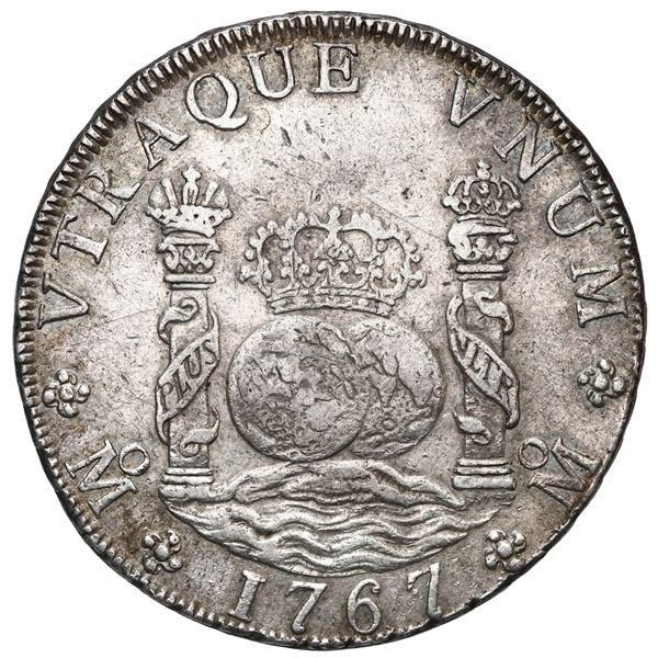 Mexico City, Mexico, pillar 8 reales, Charles III, 1767/6 MF, rare.