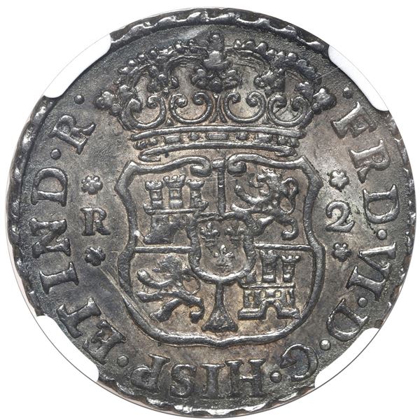 Mexico City, Mexico, pillar 2 reales, Ferdinand VI, 1749 M, NGC MS 61.