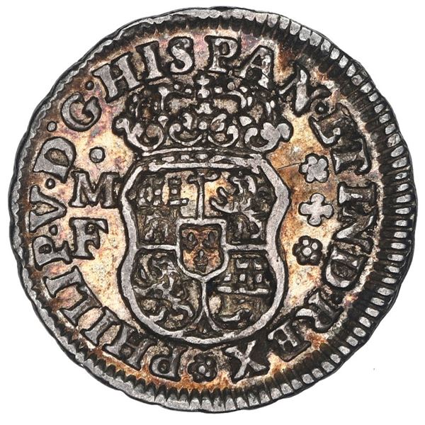 Mexico City, Mexico, pillar 1/2 real, Philip V, 1735/4 MF, NGC AU 58.